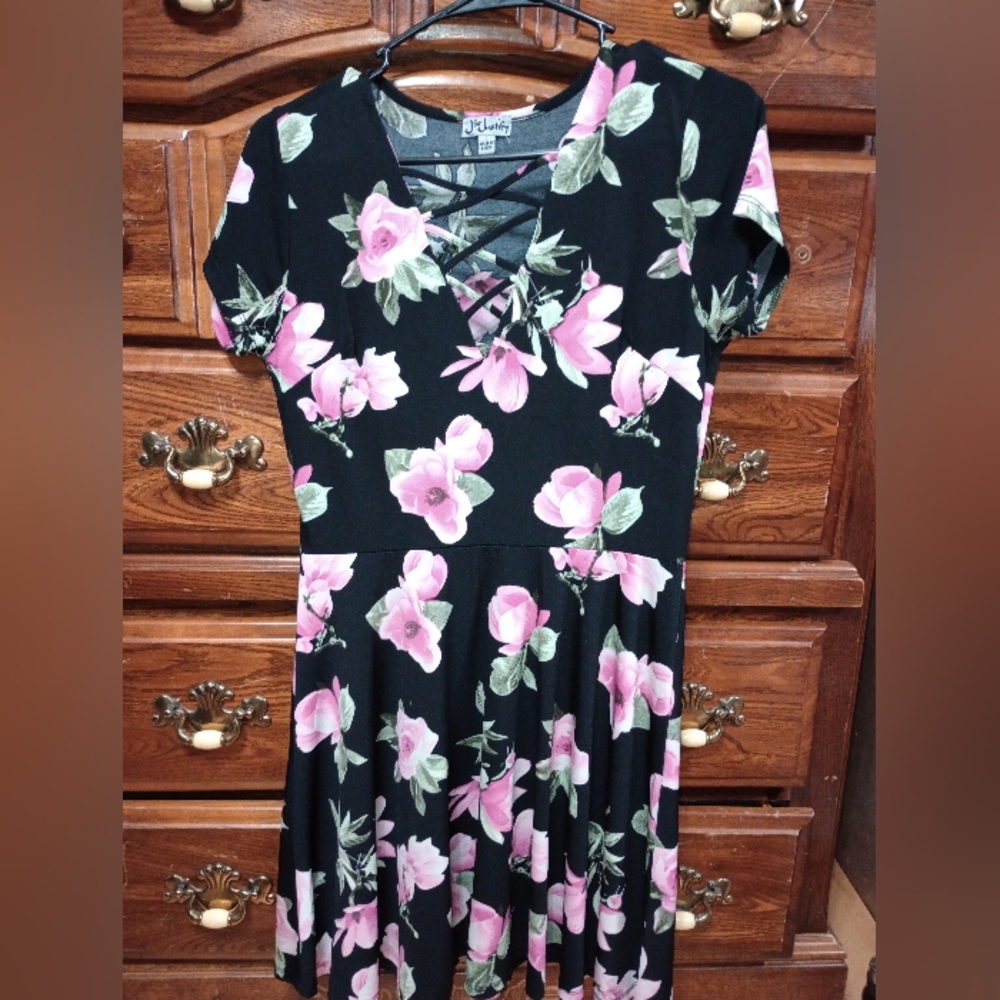 J for Justify Black and Pink Floral Skater Dress